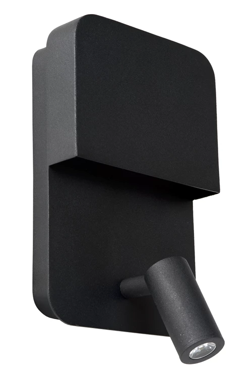 Lucide BOXER - Bedside lamp / Wall light - LED - 3000K - With USB charging point - Black - turned off